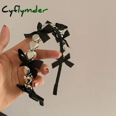 Cyflymder Korean Version Of Metal Love Bowknot Hair Hoop All-Match Girl Sweet Cool Ribbon Simple
