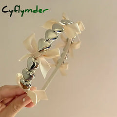 Cyflymder Korean Version Of Metal Love Bowknot Hair Hoop All-Match Girl Sweet Cool Ribbon Simple