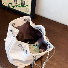 Cyflymder Kpop Nylon Women Backpack Fashion Chain Bucket Shoulder Bag Small Travel Female Backpacks