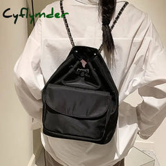 Cyflymder Kpop Nylon Women Backpack Fashion Chain Bucket Shoulder Bag Small Travel Female Backpacks