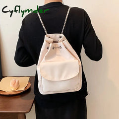 Cyflymder Kpop Nylon Women Backpack Fashion Chain Bucket Shoulder Bag Small Travel Female Backpacks