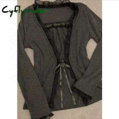 Cyflymder Lace Long Sleeve Women Clothing Classic Cool Girl Y2K Harajuku Vintage Cute Maiden Aesthetic Shirts 90s