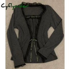 Cyflymder Lace Long Sleeve Women Clothing Classic Cool Girl Y2K Harajuku Vintage Cute Maiden Aesthetic Shirts 90s