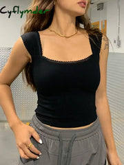 Cyflymder - Lace Trim Crop Tank Top Tops & Camis