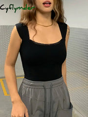 Cyflymder - Lace Trim Crop Tank Top Tops & Camis