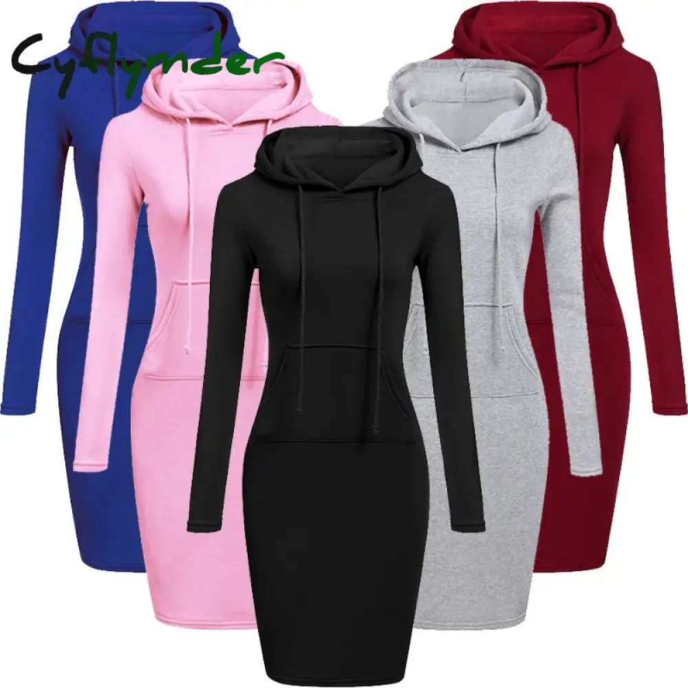 Cyflymder Ladies Dress Autumn Women Hooded Dresses Hoodies Women Sweatshirts Women Hoodies Dress Tops Ladies Clothing