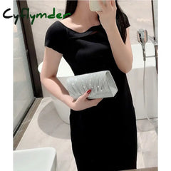 Cyflymder Ladies Glitter Silver Clutch Bag Envelope Evening Bag Fashion Elegant Long Purse Women Chain Shoulder Bags
