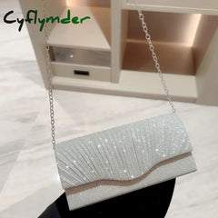 Cyflymder Ladies Glitter Silver Clutch Bag Envelope Evening Bag Fashion Elegant Long Purse Women Chain Shoulder Bags