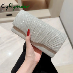 Cyflymder Ladies Glitter Silver Clutch Bag Envelope Evening Bag Fashion Elegant Long Purse Women Chain Shoulder Bags
