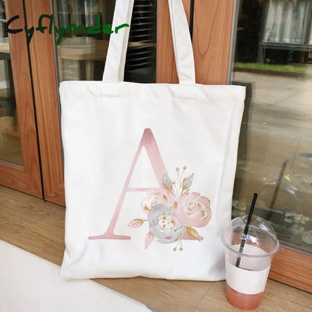 Handbags Cloth Canvas Tote Bag Floral Letters Pattern Shopping Travel