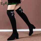 Cyflymder Ladies High Heels Fashion Pointed Toe Women’s Over-the-Knee Boots Slim Slimming Black High Boots Bota Camurca