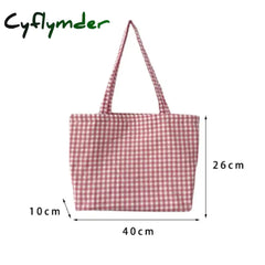 Cyflymder Ladies New Style Canvas Fabric Plaid Shoulder Bag Fashion Simple Handbag Large Casual