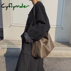 Cyflymder Ladies New Style Shoulder Bag Fashion Big Pillow Soft Leather Women Solid Color Messenger