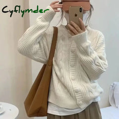 Cyflymder Ladies Sweaters Winter Button Kawaii Knitted Top For Women Yellow Cute Cardigan Designer