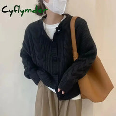 Cyflymder Ladies Sweaters Winter Button Kawaii Knitted Top For Women Yellow Cute Cardigan Designer