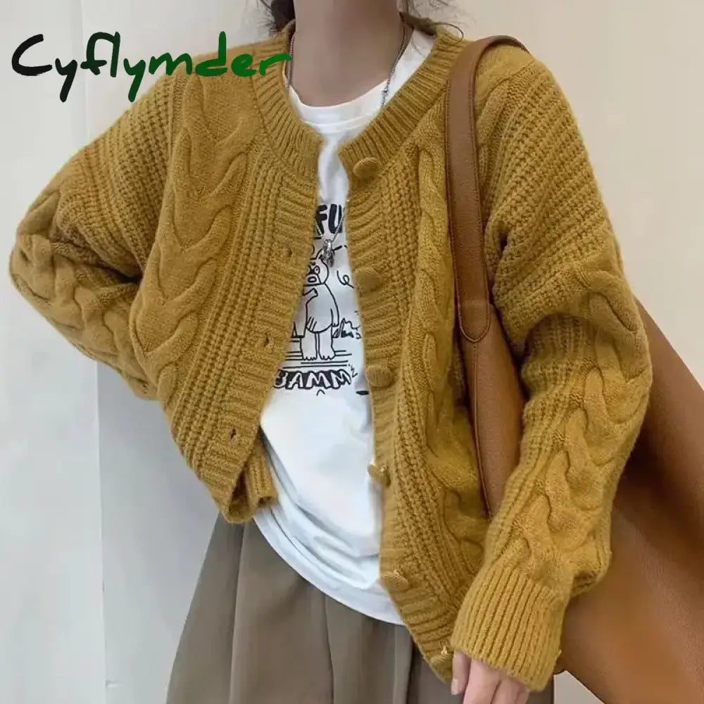 Ladies Sweaters Winter Button Kawaii Knitted Top for Women Yellow Cute Cardigan Designer Y2k Fashion Korea Korean Luxury Jumper