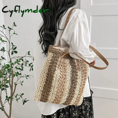 Cyflymder Lady Knitting Gypsy Bohemian Tote Bag Women Crochet Woolen Open Shopper Top-Handle Female