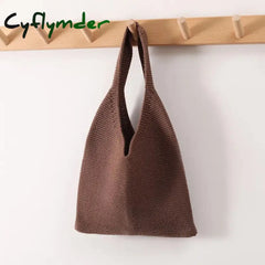 Cyflymder Lady Knitting Woolen Tote Bag Women Crochet Fashion Open Shopper Top-Handle Female Daily