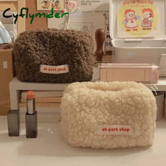 Cyflymder Lamb Hair Cosmetic Bag Plush Storage Cute Stationery Large Capacity Travel Makeup