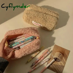 Cyflymder Lamb Hair Cosmetic Bag Plush Storage Cute Stationery Large Capacity Travel Makeup
