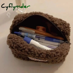 Cyflymder Lamb Hair Cosmetic Bag Plush Storage Cute Stationery Large Capacity Travel Makeup