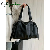 Cyflymder Large Capacity Black Shoulder Bags For Women Large Shopper Bag Solid Color Soft Leather Crossbody Handbag
