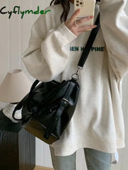Cyflymder Large Capacity Black Shoulder Bags For Women Large Shopper Bag Solid Color Soft Leather Crossbody Handbag