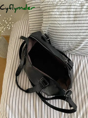 Cyflymder Large Capacity Black Shoulder Bags For Women Large Shopper Bag Solid Color Soft Leather Crossbody Handbag