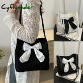 Large Capacity Bow Handbag Fashion Reusable Korean Style Shoulder Bags Canvas Bag Shopping Bag Casual Tote Bags