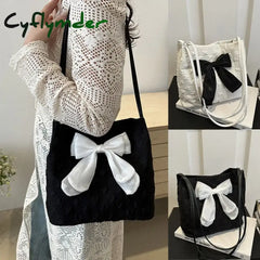 Large Capacity Bow Handbag Fashion Reusable Korean Style Shoulder Bags Canvas Bag Shopping Bag Casual Tote Bags
