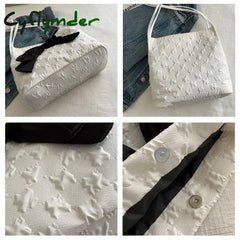 Cyflymder Large Capacity Bow Handbag Fashion Reusable Korean Style Shoulder Bags Canvas Bag