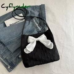 Cyflymder Large Capacity Bow Handbag Fashion Reusable Korean Style Shoulder Bags Canvas Bag