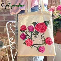 Cyflymder Large Capacity Canvas Shopping Bags Diy Folding Eco-Friendly Cotton Tote Shoulder Bag