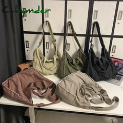 Cyflymder Large Capacity Canvas Shoulder Bag For Women Men College Student Leisure Crossbody