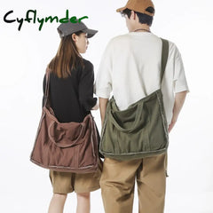 Cyflymder Large Capacity Canvas Shoulder Bag For Women Men College Student Leisure Crossbody