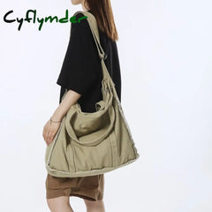 Cyflymder Large Capacity Canvas Shoulder Bag For Women Men College Student Leisure Crossbody