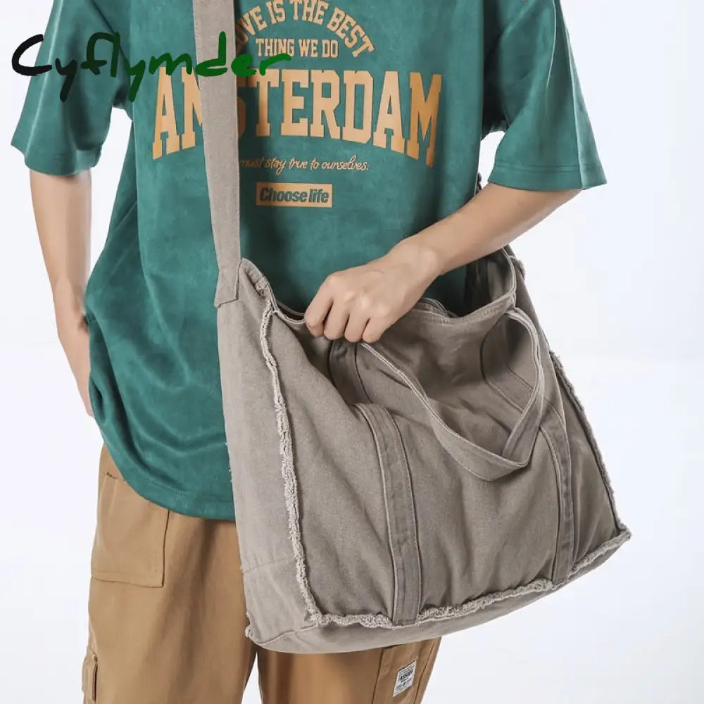 Cyflymder Large Capacity Canvas Shoulder Bag For Women Men College Student Leisure Crossbody