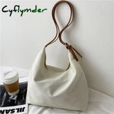 Cyflymder Large Capacity Canvas Shoulder Bag For Women New Shopping Bags Solid Color Vintage Tote