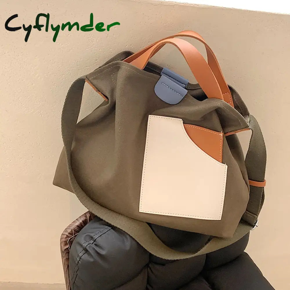 Cyflymder Large Capacity Canvas Tote Bags For Women New Contrast Color Bucket Travel Bag Simple