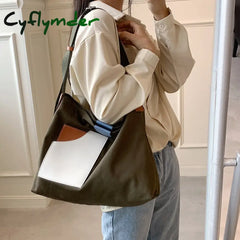 Cyflymder Large Capacity Canvas Tote Bags For Women New Contrast Color Bucket Travel Bag Simple