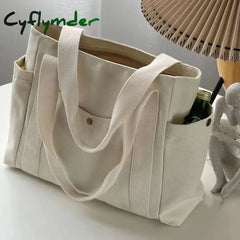 Cyflymder Large Capacity Canvas Tote Bags For Work Commuting Carrying Handbag College Style Student Outfit Book