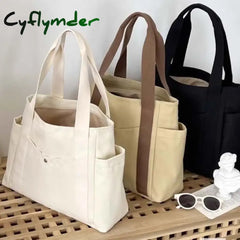 Cyflymder Large Capacity Canvas Tote Bags For Work Commuting Carrying Handbag College Style Student Outfit Book