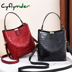 Cyflymder Large Capacity Casual Shoulder Messenger Bags Ladies Pu Purse Retro Alligator Bucket