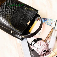 Cyflymder Large Capacity Casual Shoulder Messenger Bags Ladies Pu Purse Retro Alligator Bucket