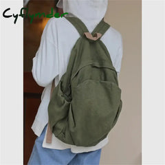 Cyflymder Large Capacity Casual Simplicity Versatile School Student Backpack Solid Color Japanese Washed Canvas Travel