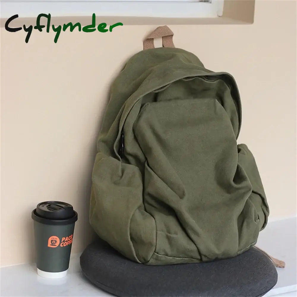 Cyflymder Large Capacity Casual Simplicity Versatile School Student Backpack Solid Color Japanese Washed Canvas Travel