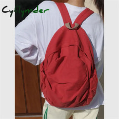 Cyflymder Large Capacity Casual Simplicity Versatile School Student Backpack Solid Color Japanese Washed Canvas Travel