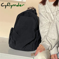 Cyflymder Large Capacity Casual Simplicity Versatile School Student Backpack Solid Color Japanese Washed Canvas Travel