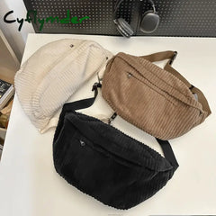 Cyflymder Large Capacity Corduroy Women Waist Pack Casual Fanny Academic Style Chest Bag Unisex
