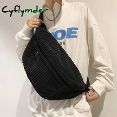 Cyflymder Large Capacity Corduroy Women Waist Pack Casual Fanny Academic Style Chest Bag Unisex